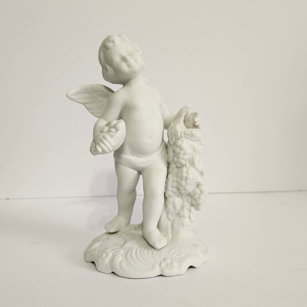 Vintage Dresden Summer Grapes Cherub 730c - Mid-Century Angel Bisque Retired